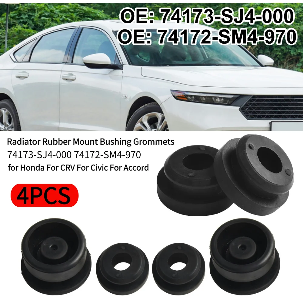 4PC Radiator Rubber Mount Bushing Grommets For Honda For Accord For Civic 74173SJ4000 Black Rubber Easy Installation