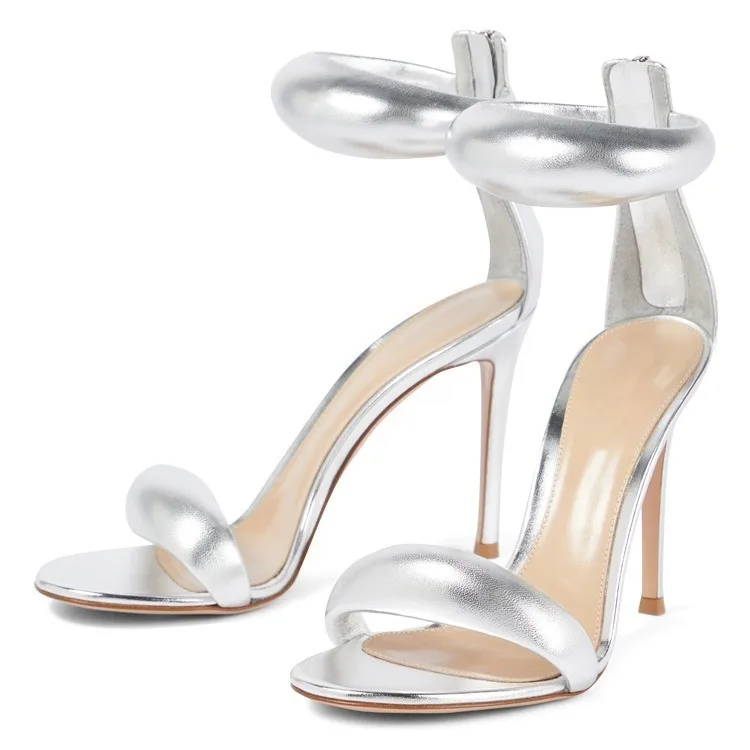 Women PU Padded Strap Open Toe Stiletto High Heels Ankle Zip Back Sandals Minimalist European Party Evening Dress Heels F688