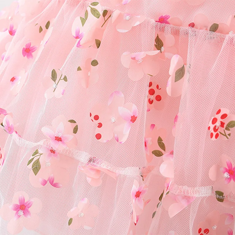 (0-3 Years Old) Summer Baby Girl Wearing Petal Suspender Princess Dress, Girl Mesh Birthday Party Dress