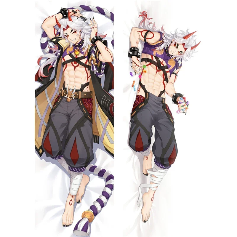 Game Genshin Impact Arataki Itto Cosplay Body Pillow Case Dakimakura Peachskin 2-Side Hugging Body Throw Cushion Pillow Case