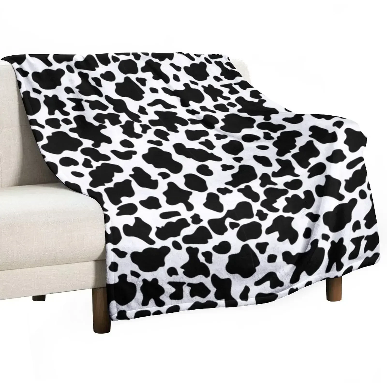 

Black and White Cow Print Throw Blanket Travel Luxury Flannel Stuffeds Blankets