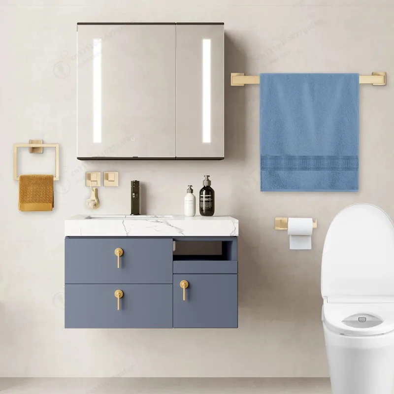 5 PCS Bathroom Towel Bar Set Wall Mounted with Towel Ring Paper Holder 201 Stainless Steel Gold Bath Organizer for Home Hotel