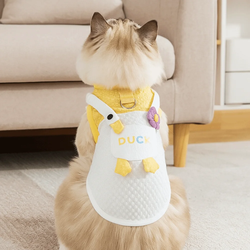 Gato roupas de resfriamento engraçado ganso design pet tração colete dos desenhos animados criativo pequeno cão roupas macio respirável casaco para animais de estimação primavera