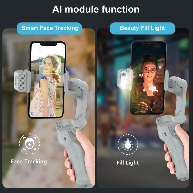 AXNEN HQ5 AI Gimbal 3-Axis مثبت يدوي مضاد للاهتزاز تتبع الوجه التلقائي حامل هاتف محمول مفيد لهاتف iPhone Android مدونة فيديو