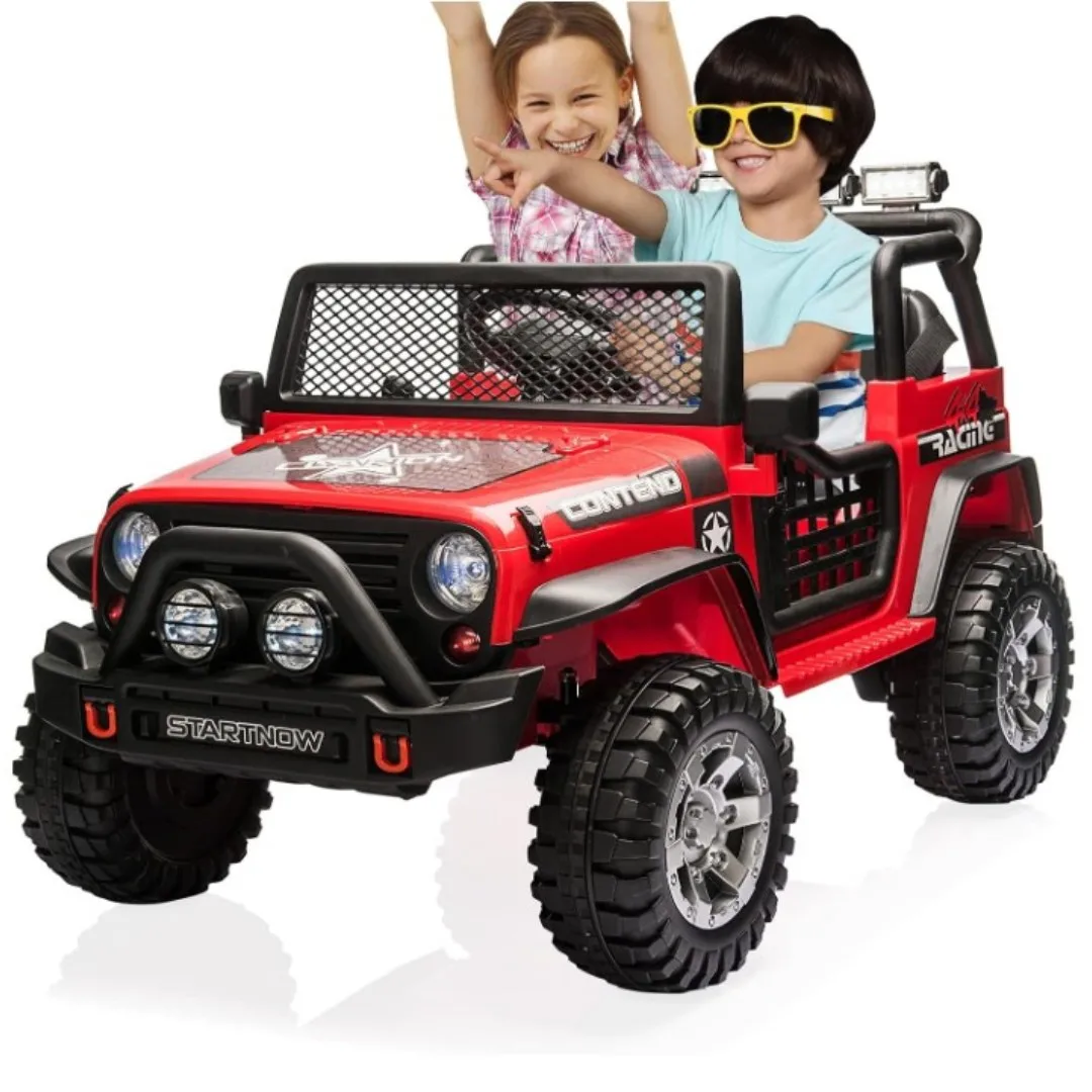 2 Seater Kids Ride on Truck Car, 12V Battery Powered Electric Vehicle for Kids w/Remote, Spring Suspension, LED Light, 3 Speeds