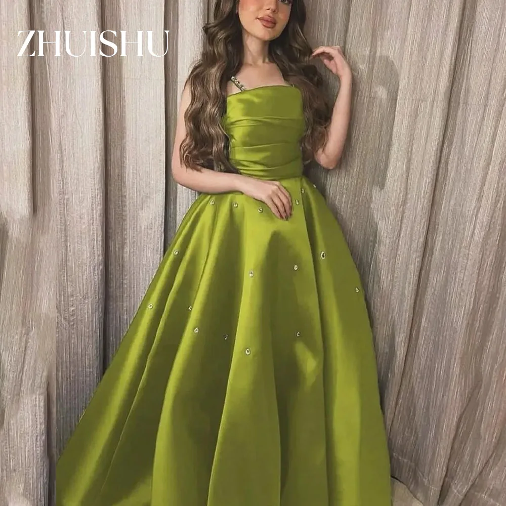 

ZHUISHU Spaghetti Straps Beading Sage Green Prom Dresses Saudi Dubai Women Party Gown Customized Special Occasion Dresses