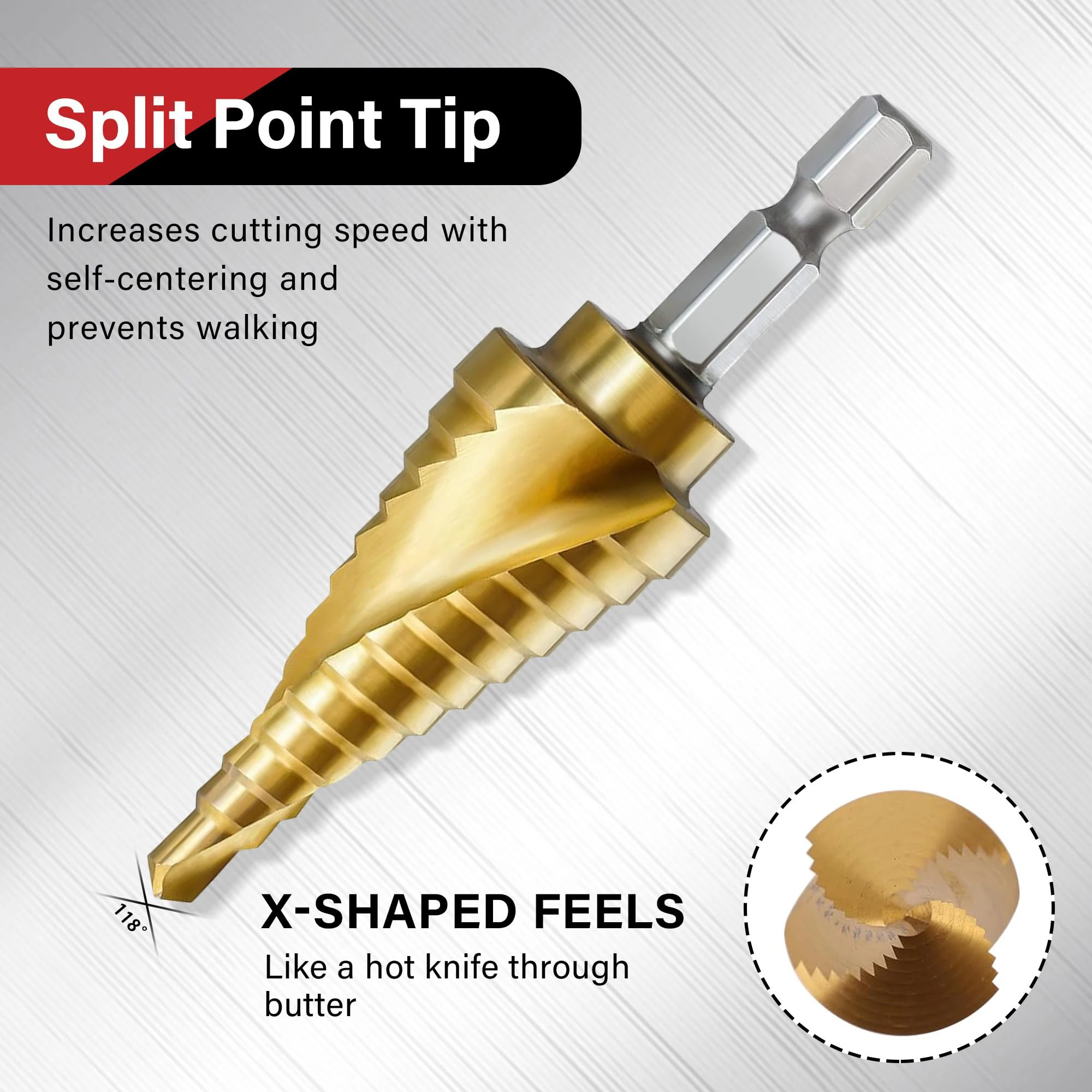 1pc Step Drill Bit Spiral Groove Pagoda Hole Cutter Metal Sheet Cone Drill Bit Triangular Shank Step Hole Opener Reamer