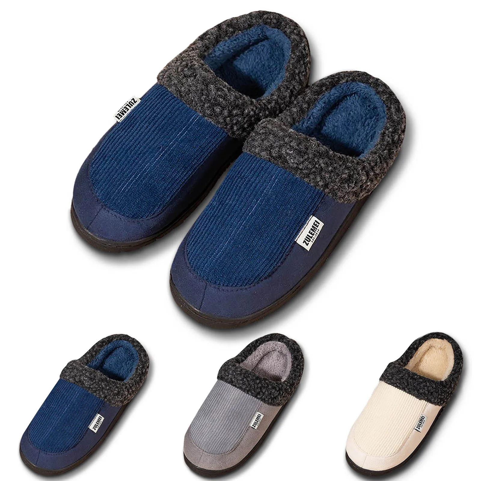 Large Size Women Cotton Soft Shoes Winter Casual Warm Plush Men Special Indoor Thicken Slippers Non-Slip Stripe Slide Slippers