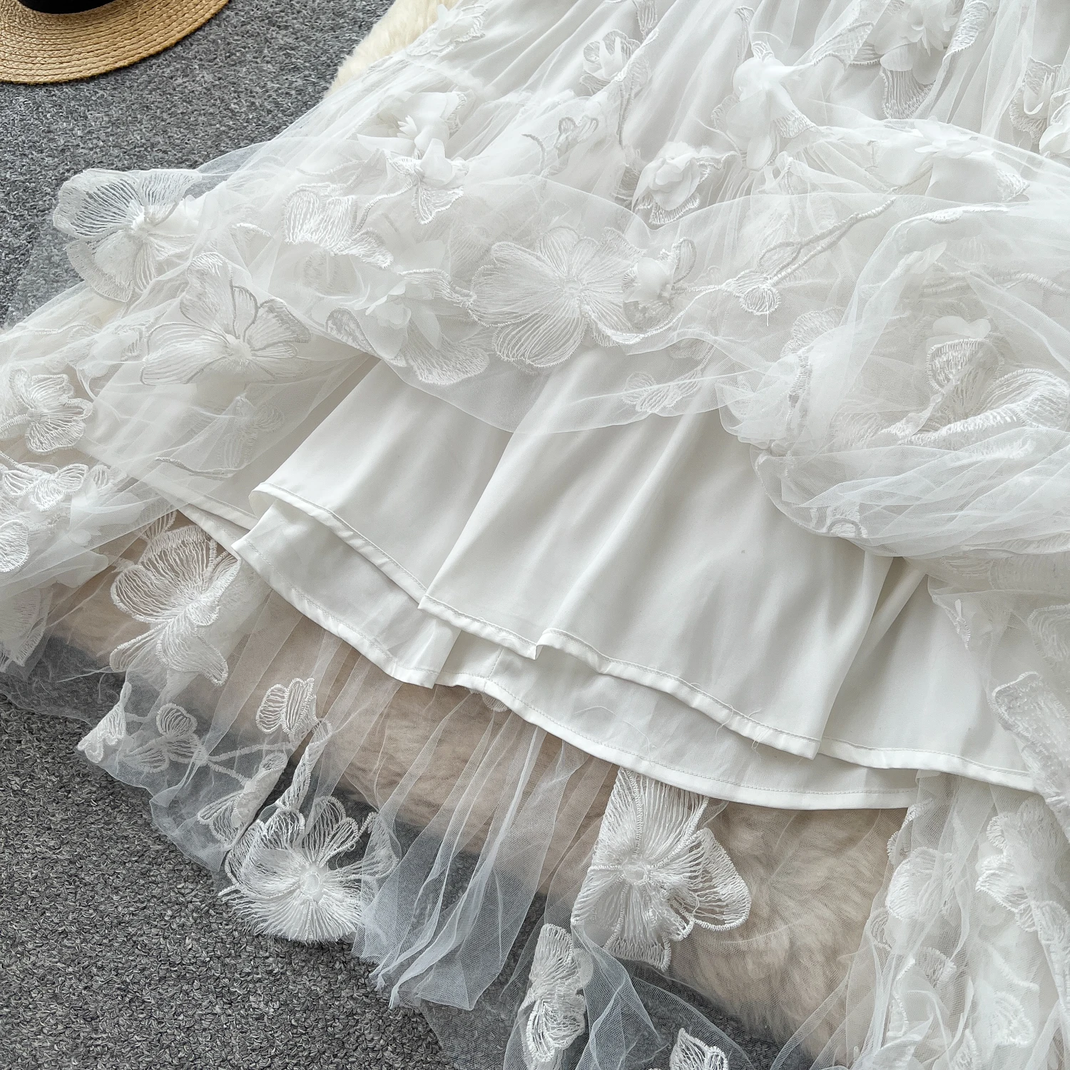 シックなヴィンテージ立体メッシュノースリーブエレガントな妖精韓国ファッション自由奔放に生きるサンドレス女性服