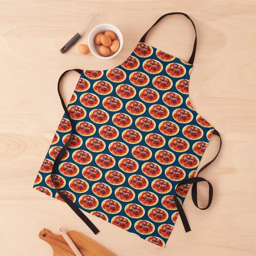 

Spaghetti & Meatballs Pattern - Blue Apron Trim Cloth Kitchen Utensils Kitchen on the wall For Men Apron