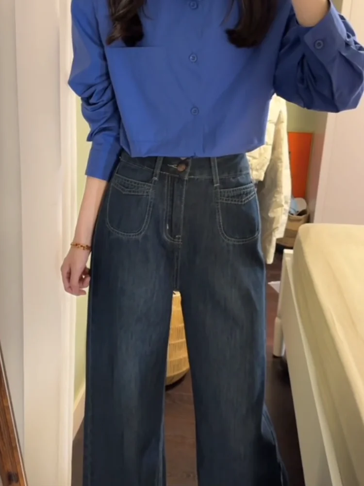 American Style High Waist Wide Leg Jeans Women's Autumn Winter New Loose Slimming Draping Straight Floor-Length Pants