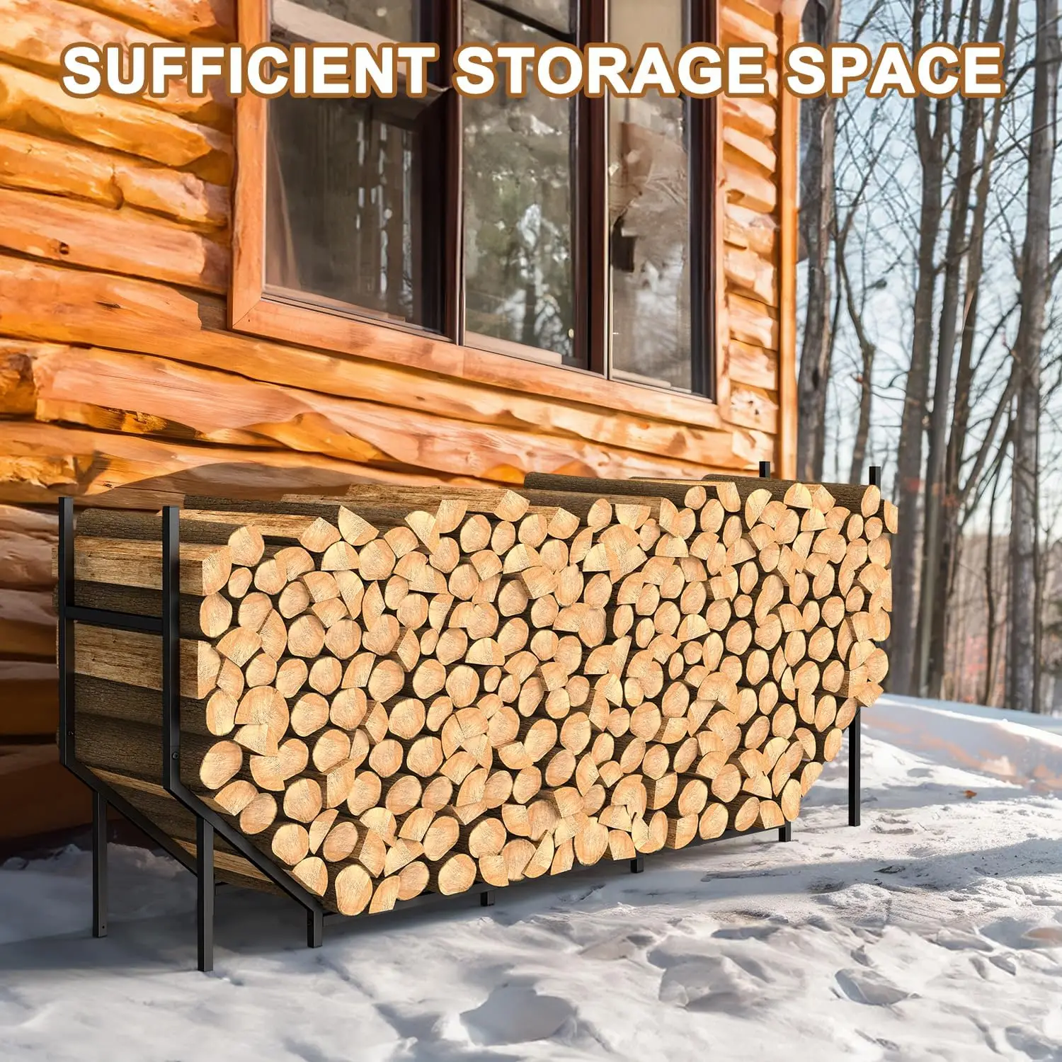 5.9ft Heavy Duty Metal Firewood Rack, Adjustable Indoor Outdoor Log Holder with Non-Slip Pads, Black