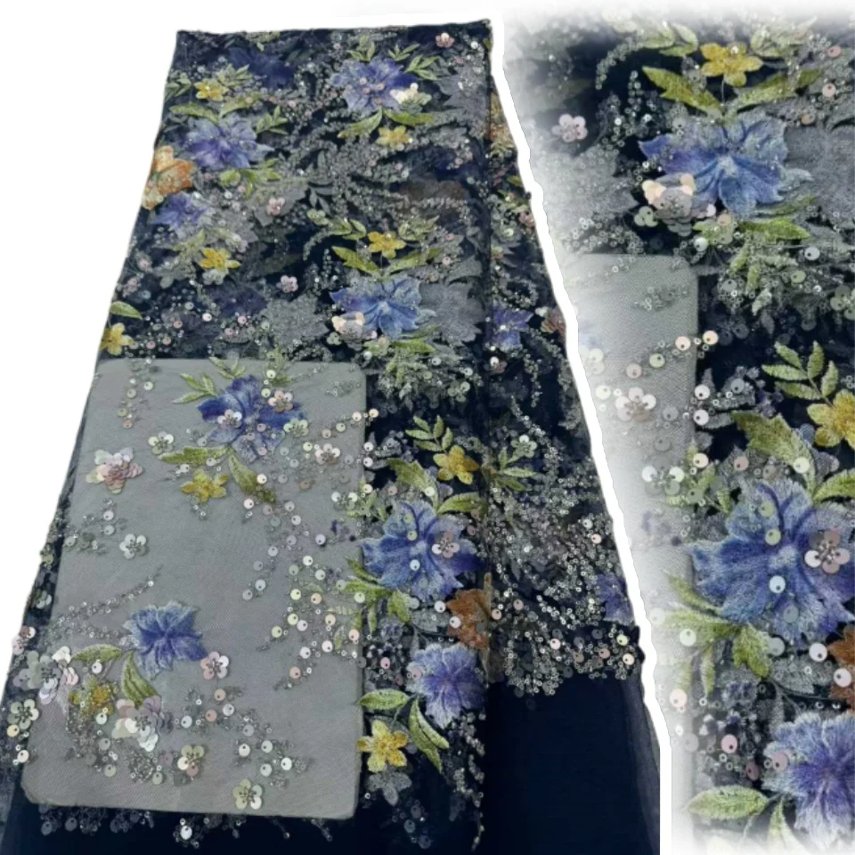 

African Heavy Sequins Tulle Lace Fabric 2025 High Quality Lace French Luxury Sequins Beaded Lace Fabric For Wedding Dress AH1633