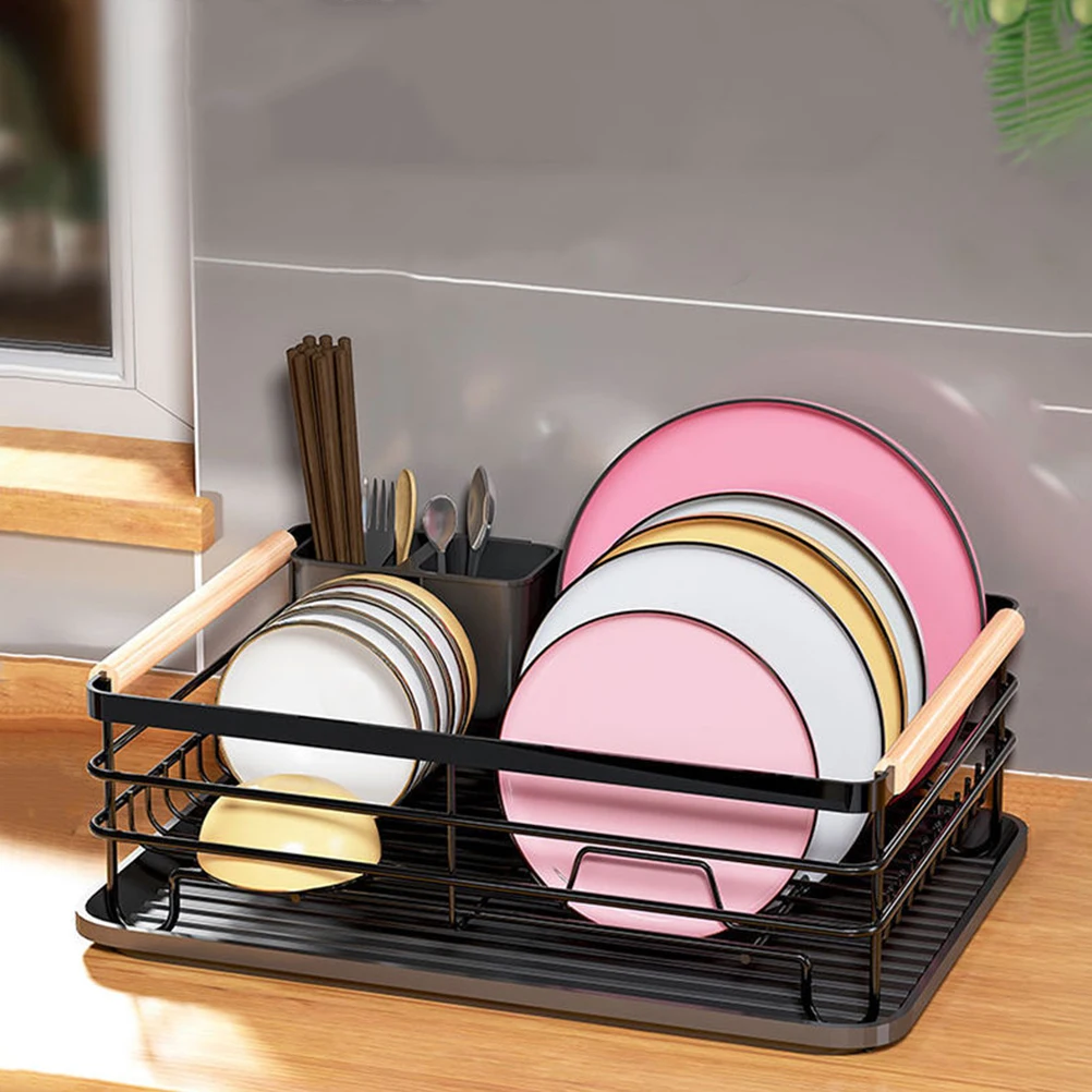 

Dish Drying Rack for Kitchen Counter Black Use Iron Art Bowl Dish Rack Cutlery Holder Drain Slot Design Keeps