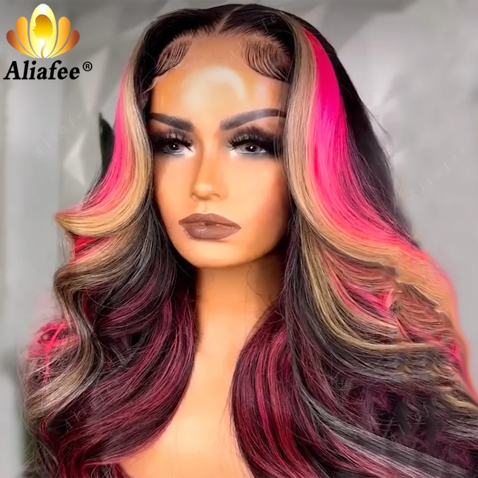 13X6 Lace Front Wigs Highlight Blonde Pink Body Wave Transparent 100% Human Hair Wigs Brazilian 5x5 Lace Closure Wig For Women