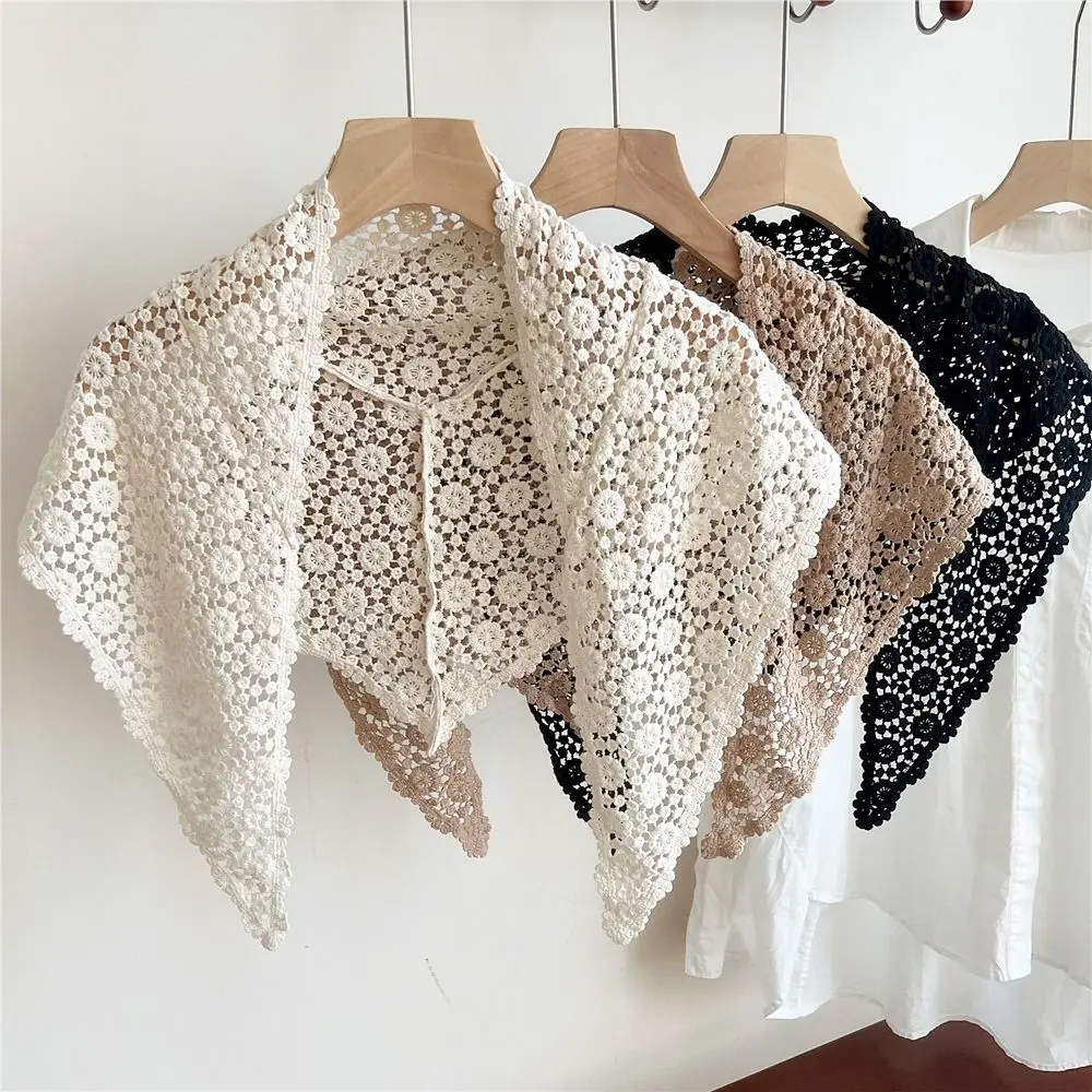 

Simple Fake Collar Lace Shawl Cape White Flower Scarves Wraps Cloak Lace Triangle Scarf Women