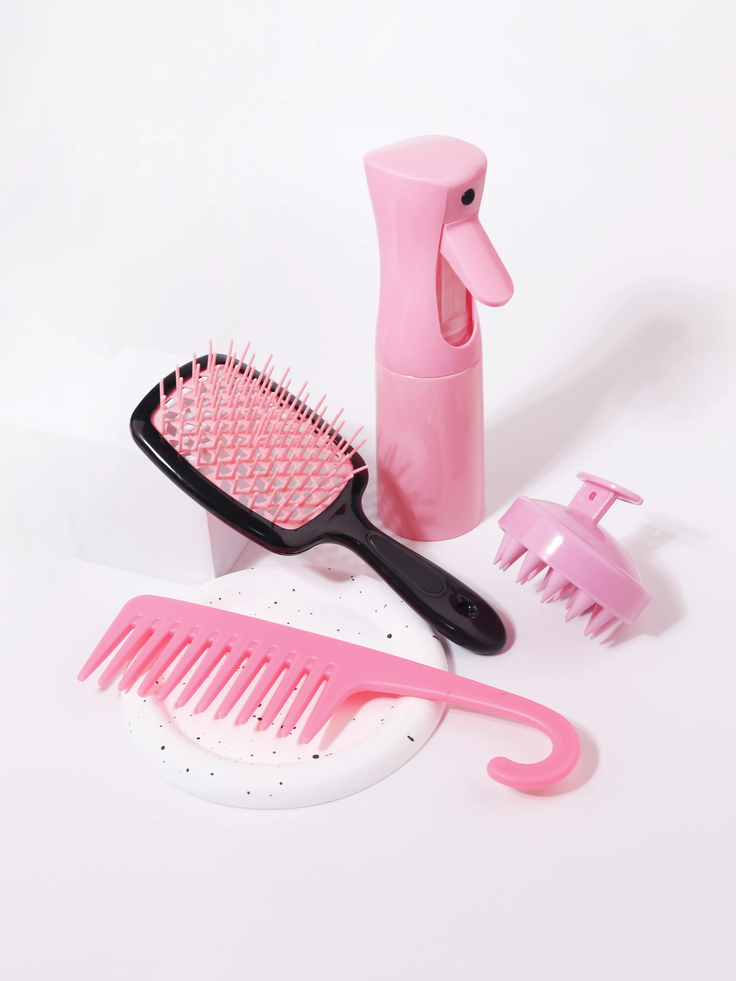 4PCS/set hair brush set, wide tooth comb, hollow hair brush, silicone shampoo brush, spray bottle, household hair brush