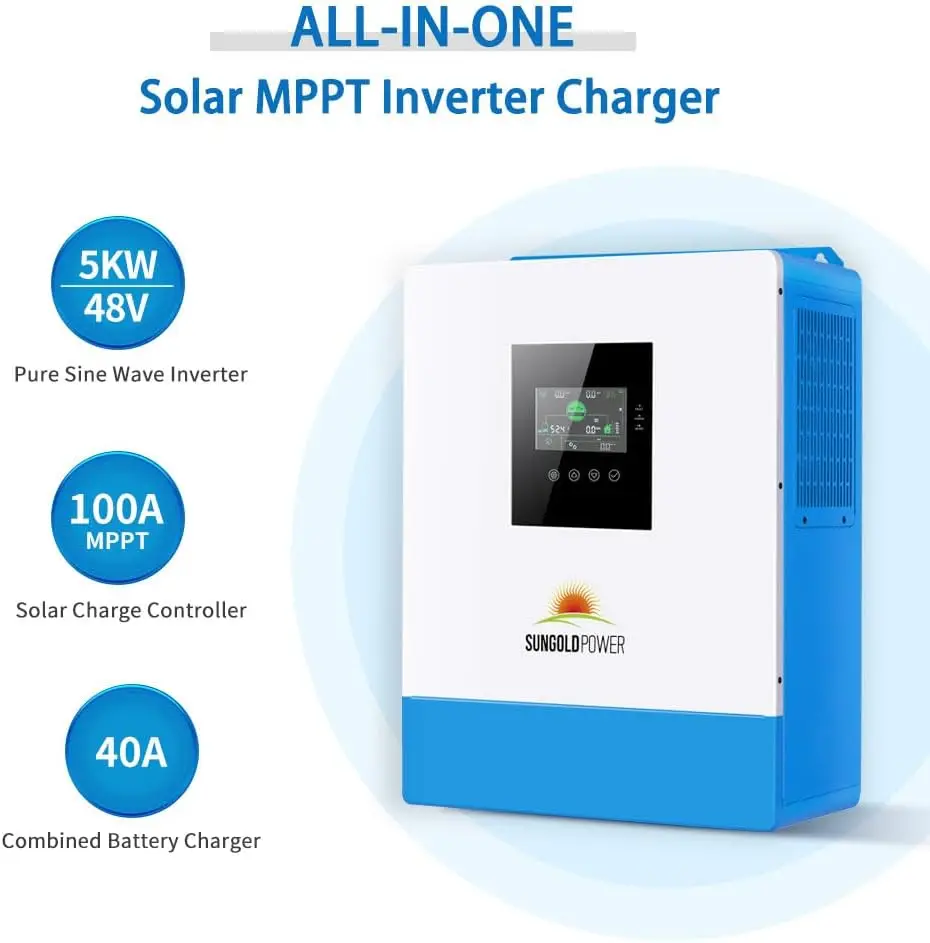 5000W DC 48V UL1741 Pure Sine Wave Solar Inverter,100A MPPT Solar Charger and 40A AC Battery Charger, 120V AC Output Solar Inver
