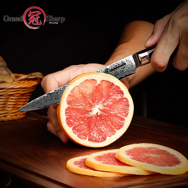 GRANDSHARP Damascus Kitchen Knife 5.9 Inch Utility Knife 67 Layers AUS-10 Japanese Damascus Steel Kitchen Knives Chef Knife Gift