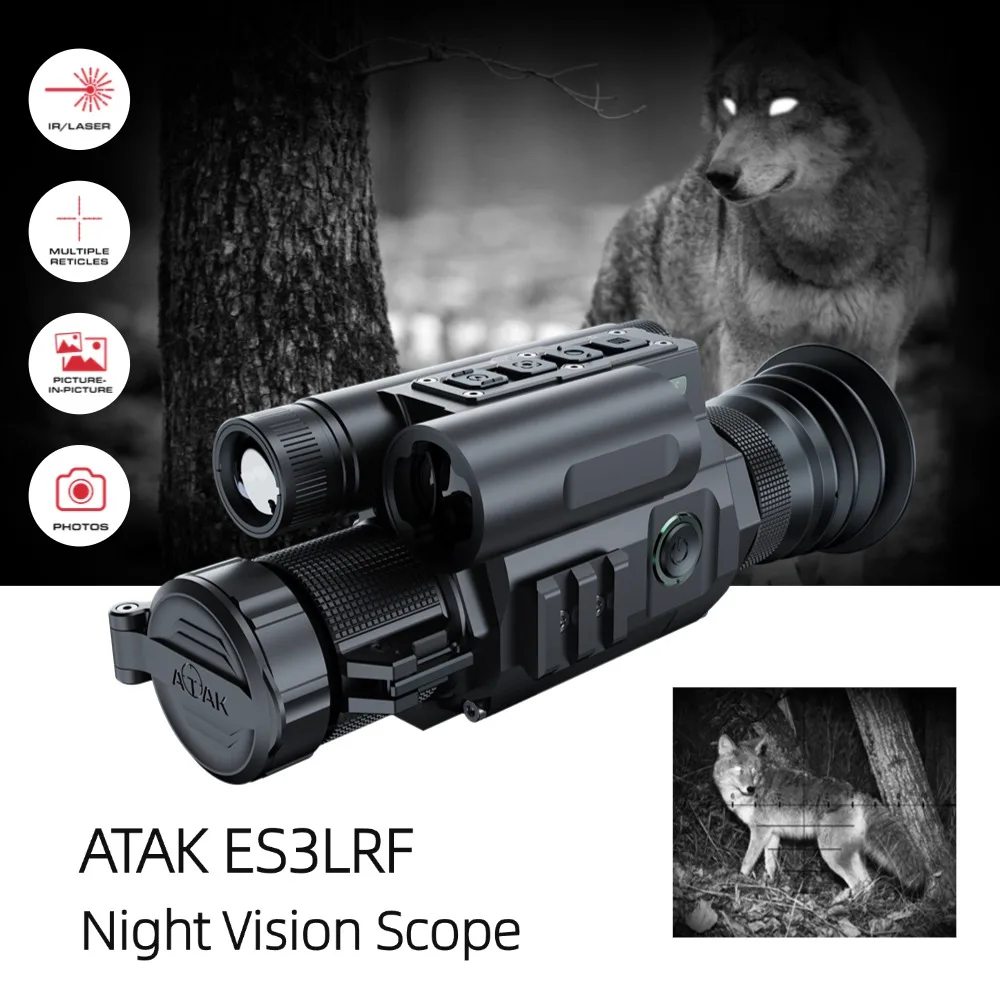 ATAK ES3LRF Red Dot Sight Digital Day & Night Vision Rifle Scope Hunting Monocular 850nm/940nm 350m IR Ballistic Calculator