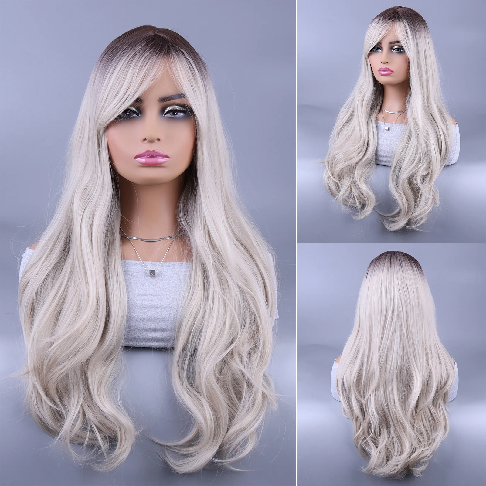 White-gray Gradient Long Curly Wig Synthetic Full Curly Hair Wigs for Photography Stage Movie Hair Local Shipping