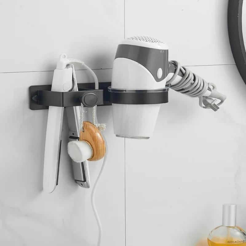 1pc Hair Dryer Holder Wall Mounted Bathroom Hair Straightener Storage Holder Hair Tool Organizer Adhesive Toilet Blower Holder