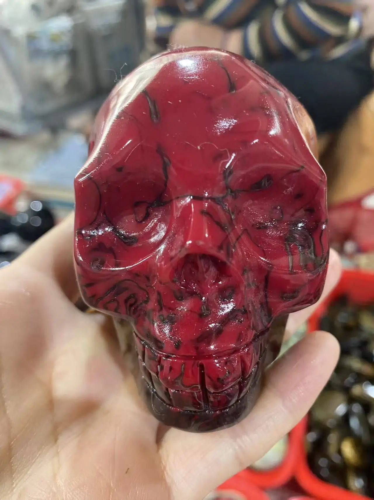 Natural Flame Agate Crystal Quartz Carved Skull, For Spiritual Healing, Home Decoration, Purification Divination, Meditation Gif