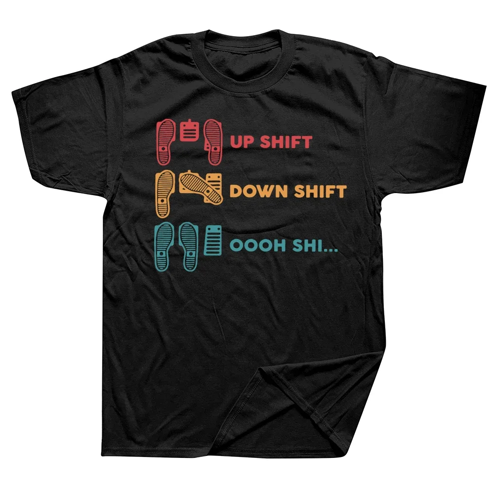 Funny Up Shift Down Shift Car Pedal T Shirts Summer Graphic Cotton Streetwear Short Sleeve Birthday Gifts T-shirt Mens Clothing