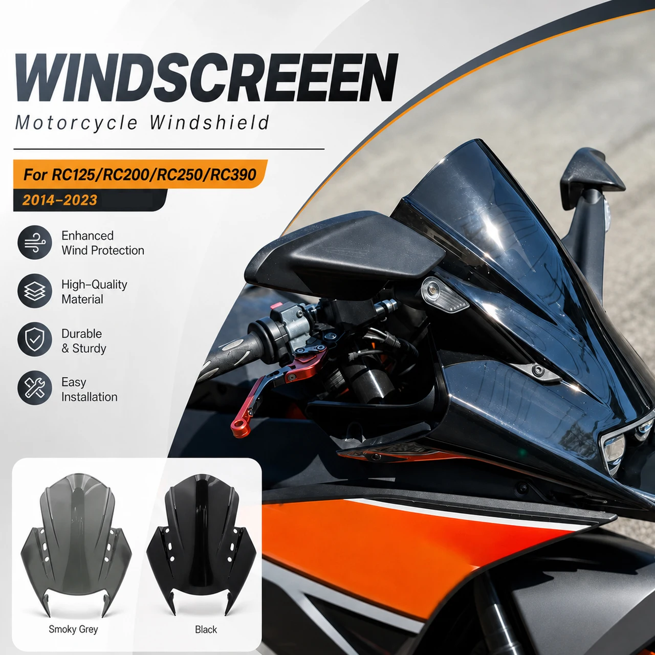 Windscreen For KTM RC125 RC200 RC250 RC390 2014-2022 2023 Windshield Motorcycle Racing Screen Wind Deflector Spoiler Fairing