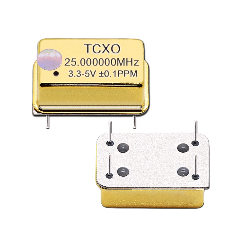 TCXO DIP-14 25M 25MHZ 25.000MHZ Gold Plated Rectangular Temperature Compensated Crystal Oscillator Golden 3.3V-5V 0.1PPM