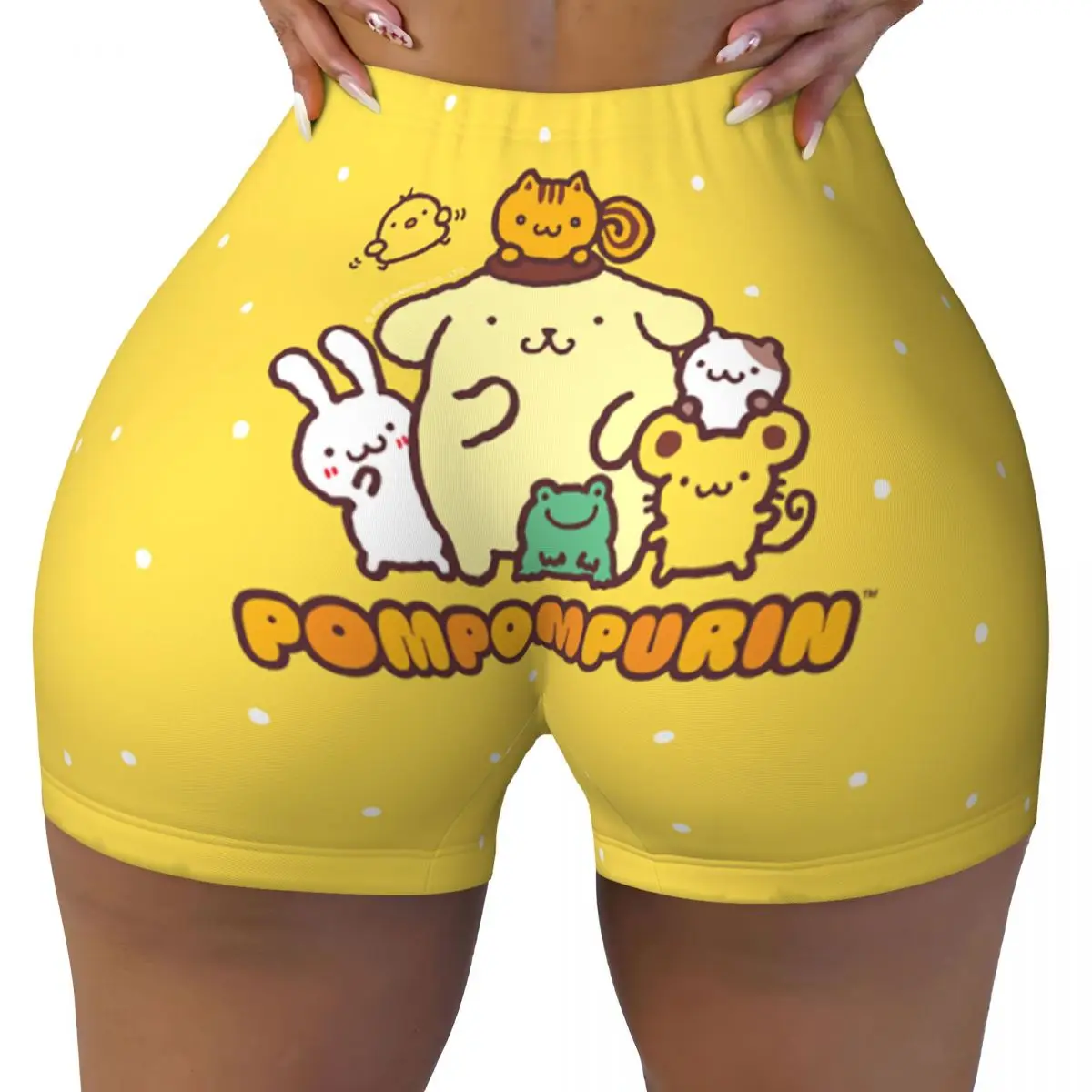 Custom Women's Pom Pom Purin Cute Lovely Workout Yoga Shorts Gym Athletic Volleyball Biker Shorts