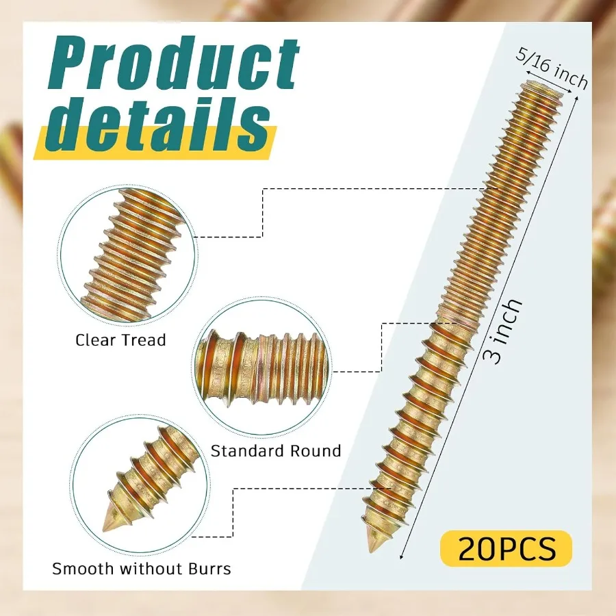 20 حزمة 5 1618x3 Ih شماعات البراغي مزدوجة ed البراغي مع سائق الذاتي التنصت المسمار الخيوط قضيب مسامير للأثاث مزدوج ed f #2