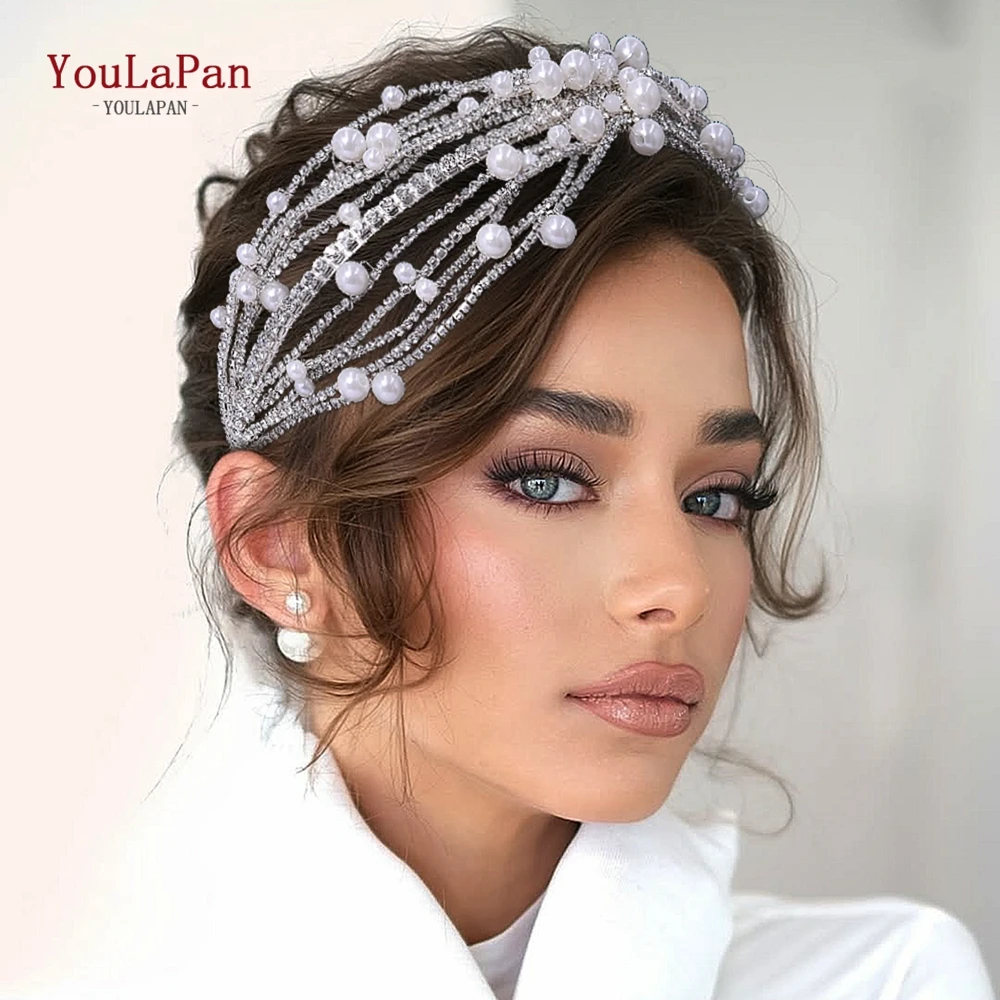 

YouLaPan Luxury Rhinestone Chain Pearl Head Hoop Hair Accessories Bride Wedding Headpieces Banquet Party Crown Headband HP658