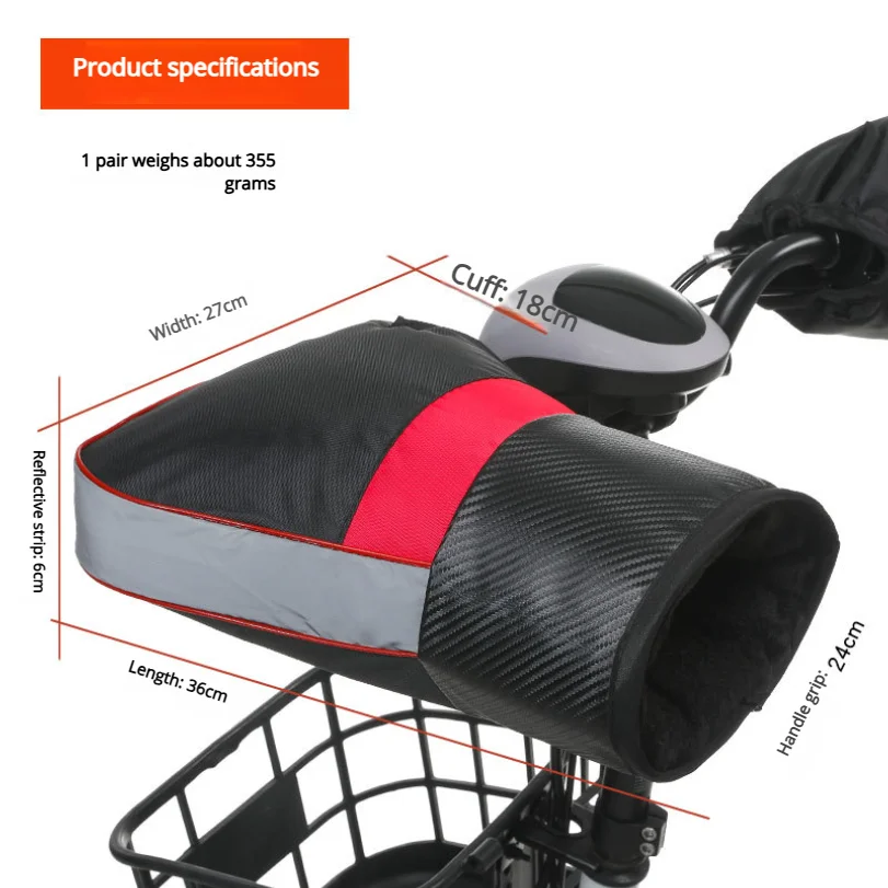 Motorcycle Handlebar Grips Winter Warm Electric Bike Windproof Gloves Wth Lining And Thickening Water-resistant Reflective Strip