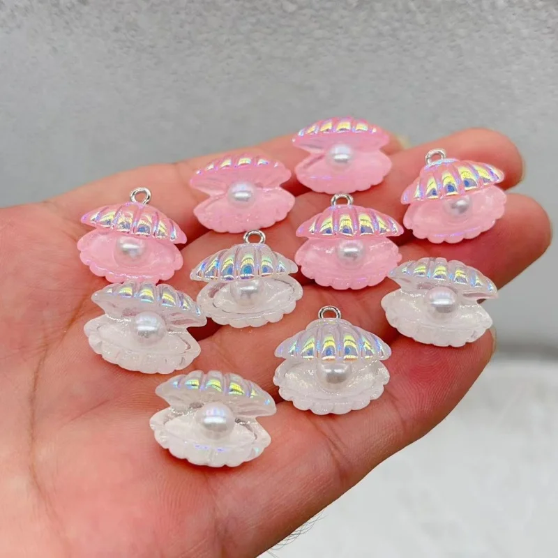 10pcs cute gradient shell shaped sequin resin charm pendant DIY necklace earrings bracelet keychain jewelry making