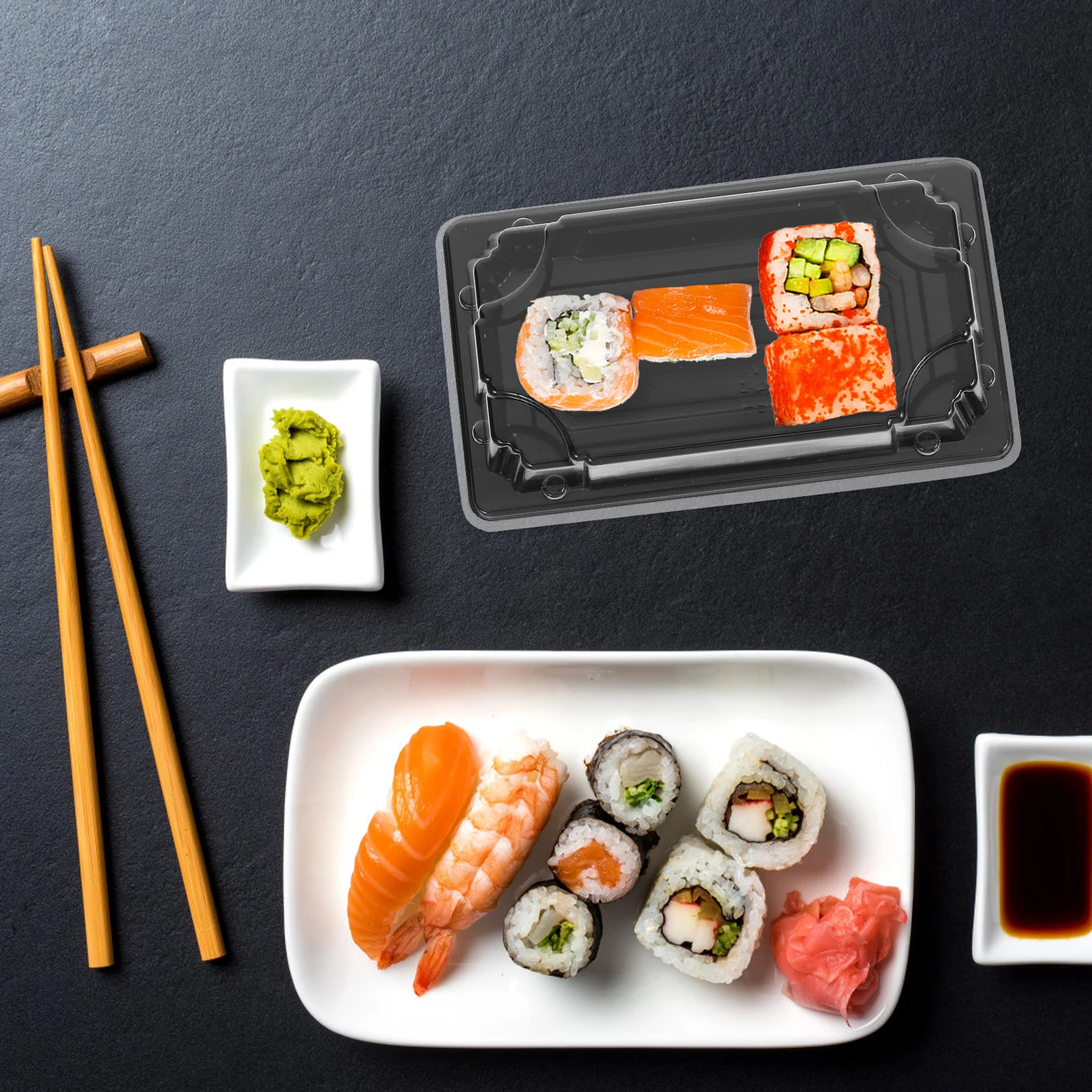 

50 PCS Food Containers with Lids Sushi Box Takeout Packing Boxes Sandwich Packaging Cake Travel Bakery