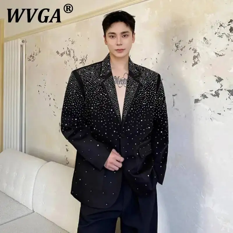

WVGA Spring Autumn New Men Y2K Techwear Diamond Design Fashion Suit-Coat Niche Personality Starry Loose Causal Blazer Ins W7503