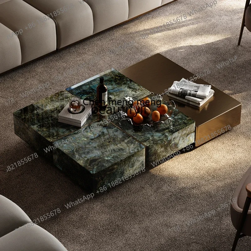 182Q Modern Simple Light Luxury High Sense Designer Model Living Room Balcony Coffee Table Natural Marble Coffee Table Home