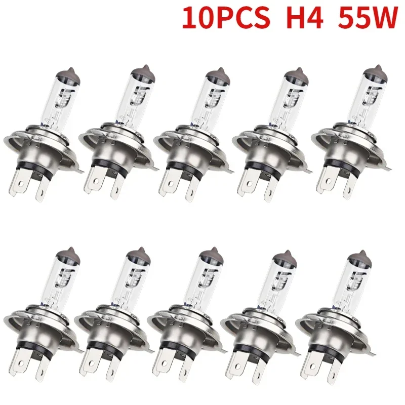 10ชิ้น H4 55W หลอดไฟไฟซีนอนรถยนต์ฮาโลเจน12V 4300K ไฟสูงต่ำไฟหน้ารถเนื้อแกะราคาโรงงานแต่งรถจอดรถ coche H4