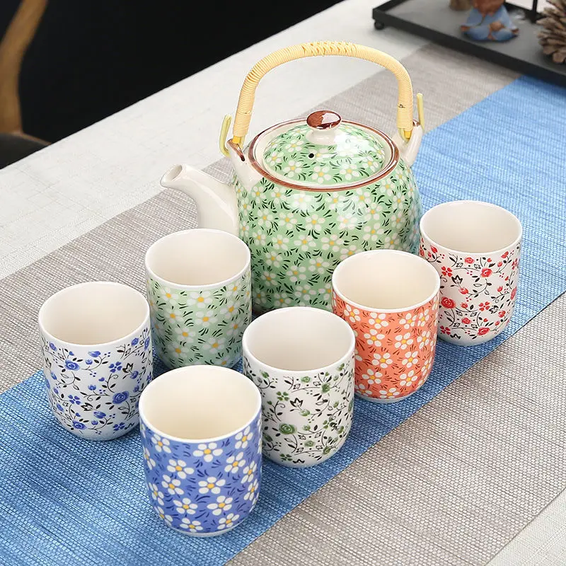 クリエイティブなお茶セット,6カップ,お茶セット,手作り,ティーポット,中国の磁器ギフト,ゴーニュフーフローラルティー,ティーウェア,オフィス旅行