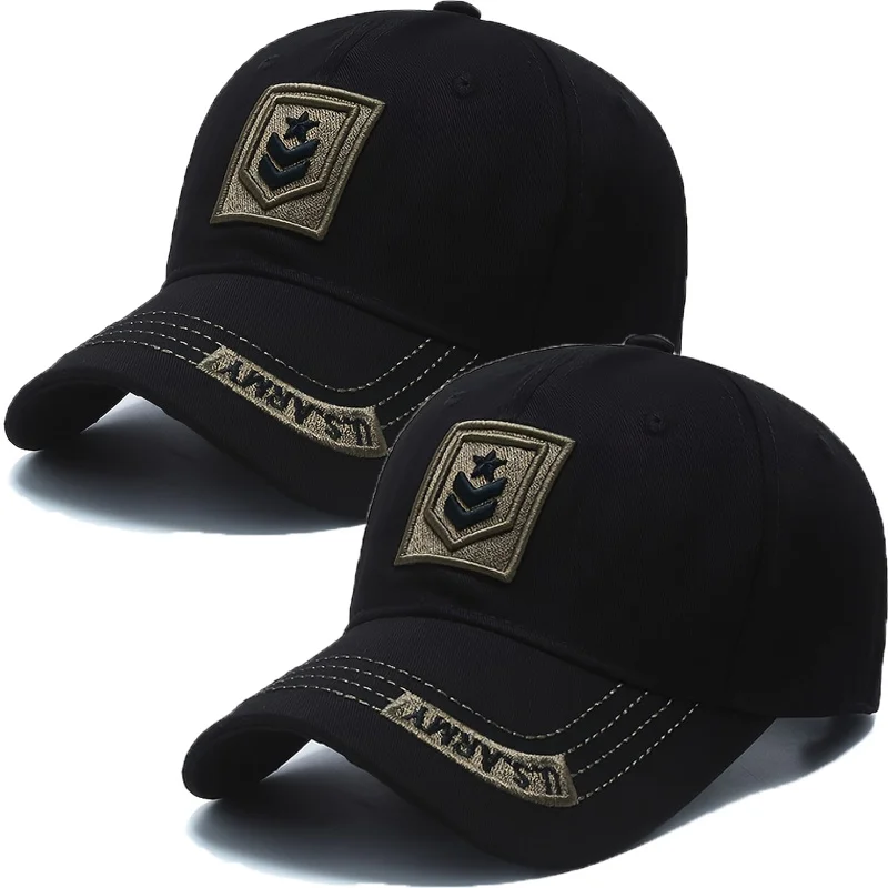 2pcs Men Baseball Cap Adjustable Buttons Elastic Embroidered Design for Outdoor Fishing Casual Wear Lightweight Birthday Gift
