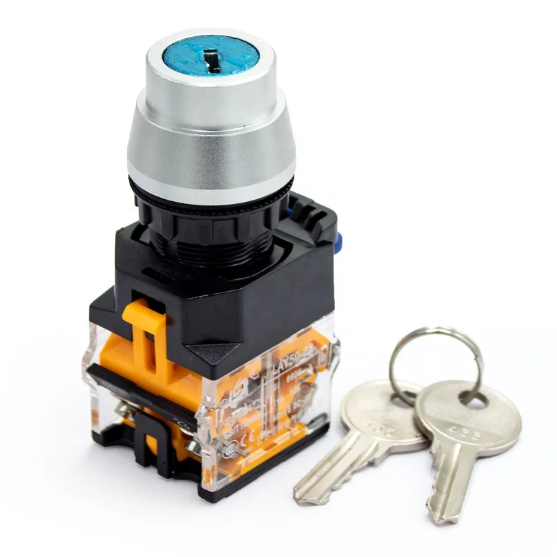 

LAY50-22DX 22-миллиметровый переключатель поворотного замка, 2 3 положения, 1NO1NC, 2NO с 2 ключами, кнопочный переключатель с фиксацией