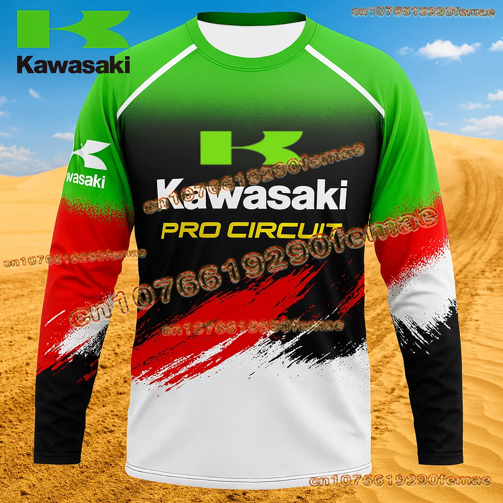 

Kawasaki Mountain Racing Dirt Bike Jersey for Men Long Sleeve Quick Dry Comfortable Breathable Motorcycle Riding Shirt