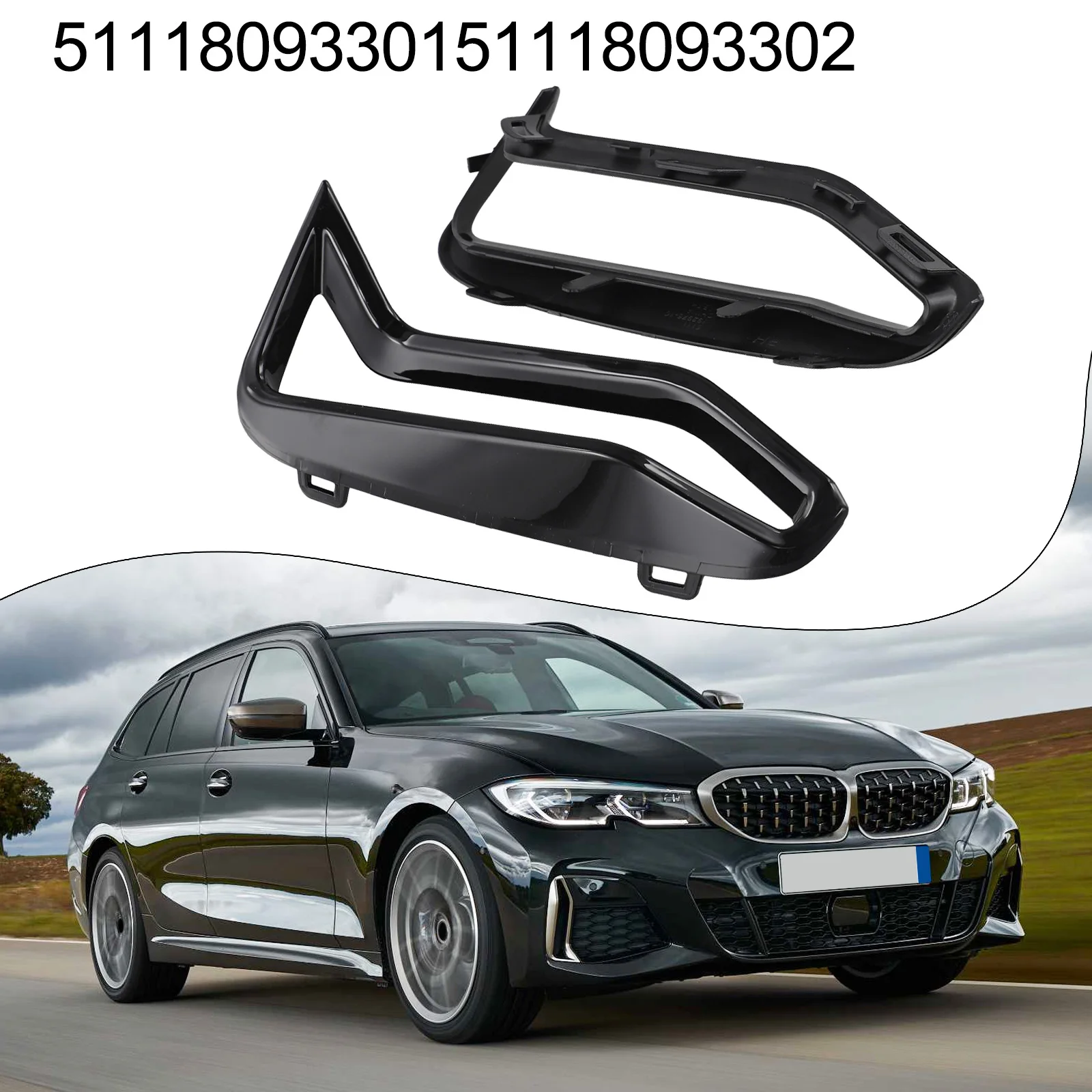 

2pcs Car Front Bumper Side Grille Black Trim 51118093302 For BMW 3' For G20 G21 M340i 51118093301 Replacement Parts