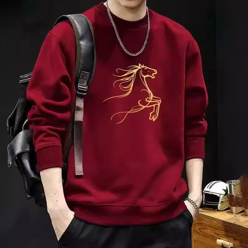 

Мужская толстовка свободного кроя с начесом, круглым вырезом, принтом, осенне-зимняя, из полиэфирного волокна, не мнется, комфортная