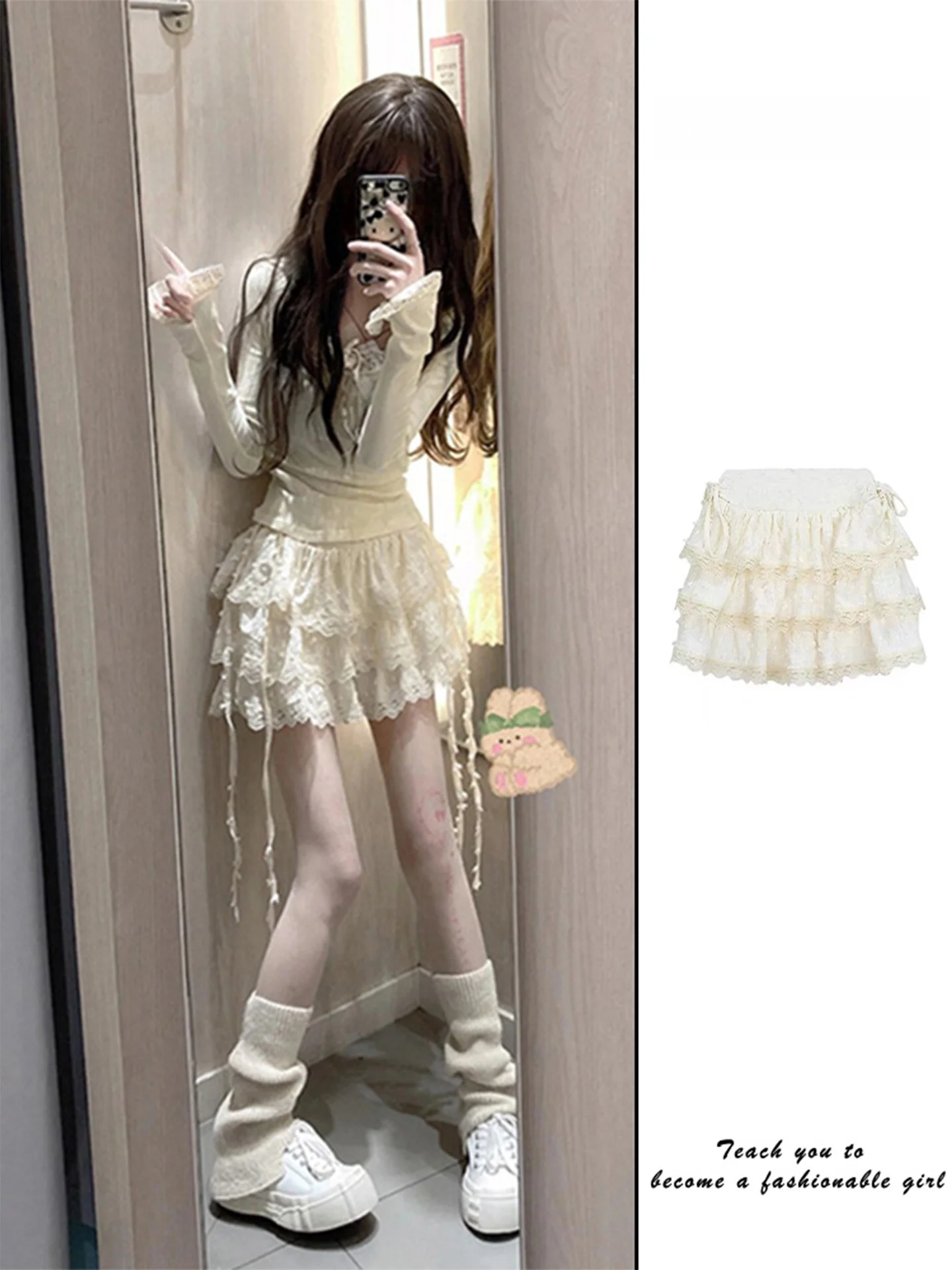 

Sweet Lace Puffy ort Skirt High Waist A-Line Skirt for Women Spring Autumn New Sle Bouncy Cake Skirt Girls Premium