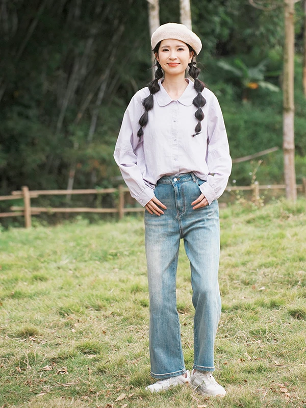 

Bukhara Original Cotton Casual Long Sve Artistic irt Spring New Arrival Women's Loose Fit Classic Collar Pure Color