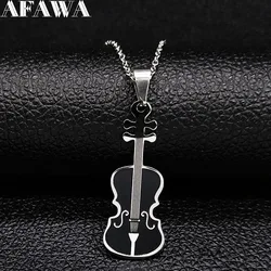 Violin Stainless Steel Necklace Women/Men Small Music Black Enamel Chain Necklace Jewelry moda mujer N1887S01