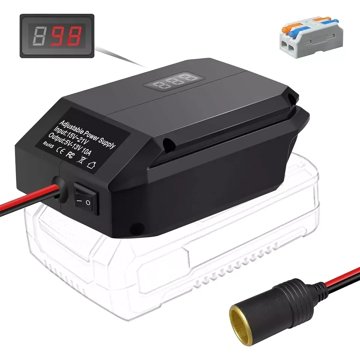 18V To 5-13V Step Down Converter for Makita 18V Li-ion Battery Adapter Cigarette Lighter Power Adapter Voltage Regulator