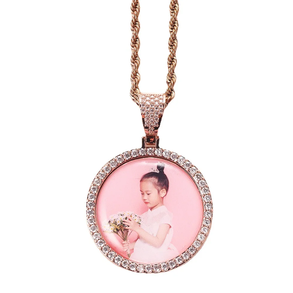 DIY photo memory frame solid color round pendant hip-hop jewelry necklace jewelry